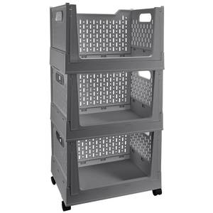 lot 5241 image: Stackable Plastic Storage Bins, 3 Pack Foldable Closet Organizers and Storage Basket with Wheels, Collapsible Drawer Shelf Storage Box Container for Office Bedroom Closet Wardrobe Kitchen Bathroom - Retail $45