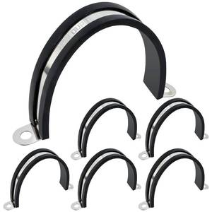 lot 5244 image: OURU 6pcs 2.5 Inch Pipe Clamp 304 Stainless Steel, Heavy Duty Rubber Cushioned Insulated Pipe Strap, U Bracket Clamp Conduit Clamp for Automotive, Wire & Tube - Retail $10