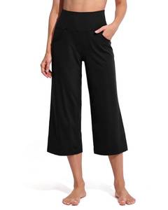lot 5251 image: Promover Capri Pants for Women Yoga Pants with Pockets Wide Leg Cropped Pants for Casual Summer High Waisted Flare Legggings(Black,M,23) - Retail $33