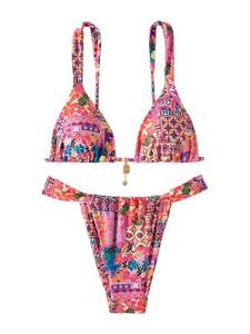 lot 5261 image: RoseSeek Womens 2 Piece Floral Tropical Print Bikini Set Boho Triangle Bathing Suit Tie Backless Swimsuit Sets Deep Pink X-Small - Retail $25