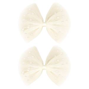lot 5268 image: White Hair Bow with Pearls - 2 Pcs Bow Hair Clips, Elegant Hair Accessories for Wedding Birthday Party School - Retail $6