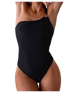 lot 5270 image: WDIRARA Womens One Shoulder One Piece Solid Monokini Swimsuit Swimwear Black Medium - Retail $49