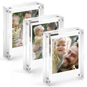 lot 5298 image: JUOIFIP 3 Pack Magnet Acrylic Polaroid Picture Frame, 1010 mm Thick Block, 2.5x3.5 Inch Freestanding Clear Mini Frames for Instant Photos, Wallet Size Magnetic Instax Frame for Tabletop Display - Retail $19