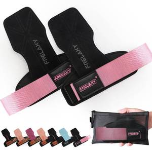 lot 5326 image: Frelaxy Lifting Wrist Straps Women and Men, Weight Lifting Grips with Cushion Wrist Loop, Double Layer Leather and Storage Pouch, Gym Workout Straps for Deadlift and Powerlifting - Retail $15