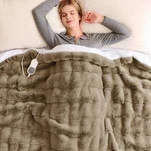 lot 5340 image: Homemate Heated Blanket Electric Throw - 50x60 Heating Blanket Throw 12468 Hours Auto-Off 10 Heat Levels Over-Heat Protection Luxury 800 GSM Faux Fur 200 GSM Sherpa ETL Certification - Retail $26