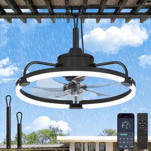 lot 5343 image: LEDIARY 20 Outdoor Ceiling Fan with Lights, IP65 Waterproof Gazebo Fan with Hanging Hook, Plug-in Ceiling Fan Remote&APP Control, 3CCT Dimmable, 6-Speeds, Caged Ceiling Fan for Gazebo,Patio,Pergola - Retail $130