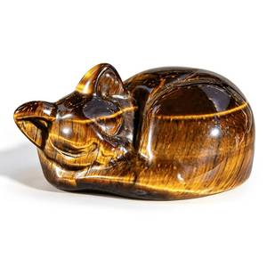 lot 5368 image: EZEELAI Tiger Eye Crystal Cat Figurine, 2 Sleeping Cat Sculpture, Healing Crystal Decors Statue, Home Office Desk Decor, for Cat Lovers, Bedroom Ornament - Retail $10
