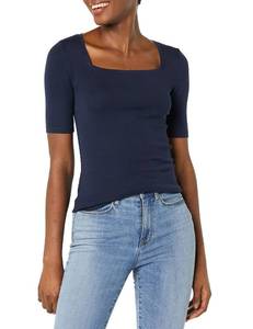 lot 5391 image: Amazon Essentials Womens Slim-Fit Half Sleeve Square Neck Summer T-Shirt, Navy, Small - Retail $9