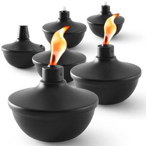 lot 5392 image: SNOGSWOG 6 Pack Metal Table Top Torches, 22oz Citronella Torches for Outside, Refillable Flame Light Torch, Decorative Tabletop Lantern for Yard, Patio, Deck, Garden, Party, Landscape - Retail $36