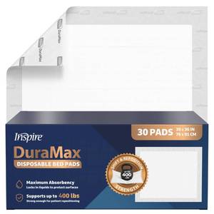 lot 5396 image: Inspire Extra Large Super Absorbent Disposable Bed Pads for Incontinence Ultra Thick and Absorbent Bed Pads Disposable Adult  Puppy Pads  Pee Pads for Adults (Duramax 30 x 36) - Retail $34