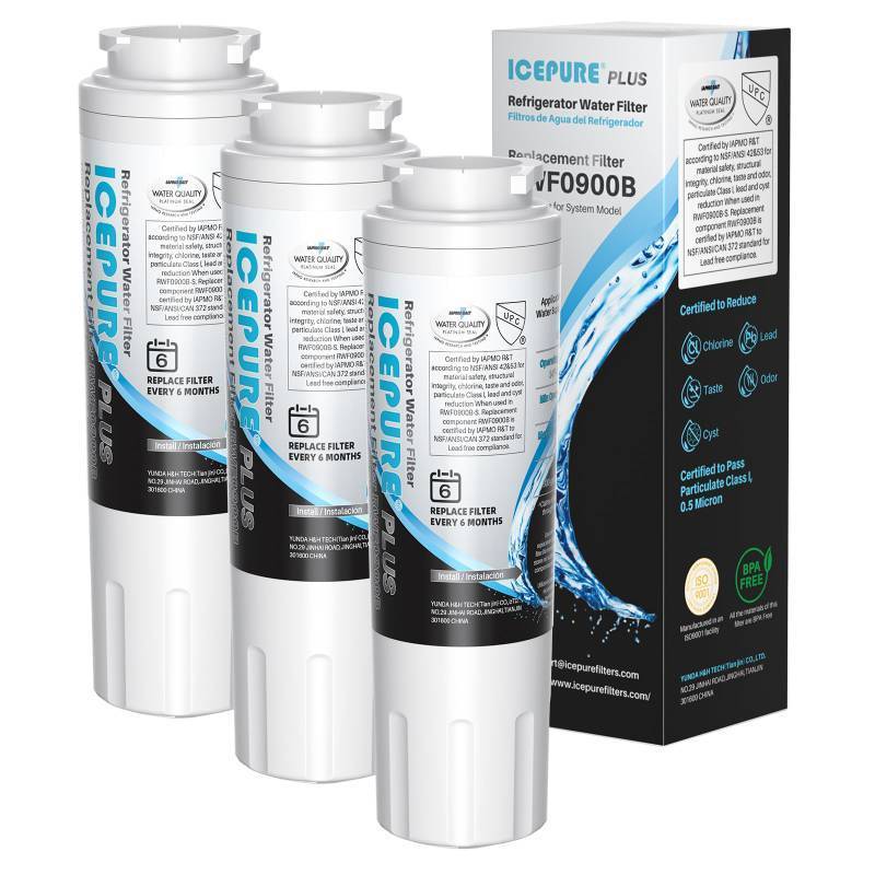 lot 3506 image: ICEPURE PLUS UKF8001 NSFANSI 53 & 42 Certified Refrigerator Water Filter, Remove Lead, Replacement for Whirlpool Filter 4, Everydrop EDR4RXD1, Maytag UKF8001AXX-200 UKF8001AXX-750 9084 4396395, 3PACK - Retail $30