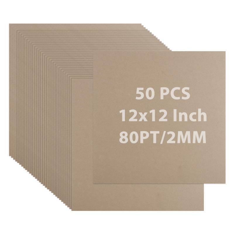 lot 3508 image: DAJAVE 50 Pack Book Board 12 x12 Inch 80PT Thick Grey Chipboard Sheet 2mm for Bookbinding, Heavy Duty Binders Board Chip Board for DIY Crafts, Book Covers, Boxes - Retail $23