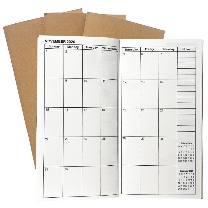 lot 3648 image: Travelers Notebook Inserts Jan 2026 - Jun 2027, Travelers Notebook Calendar, Weekly and Monthly Planner, Regular Size TN Journal, 8.3 x 4.25 inches, Set of 3&nbsp