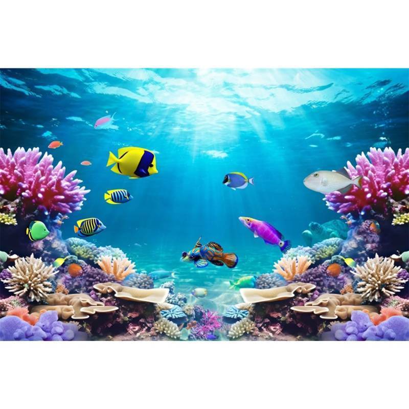 lot 3659 image: AWERT 30x18 inches Underwater World Fish Tank Background Undersea Theme Aquarium Background Polyester Colorful Coral Tropical Fish Tank Background&nbsp