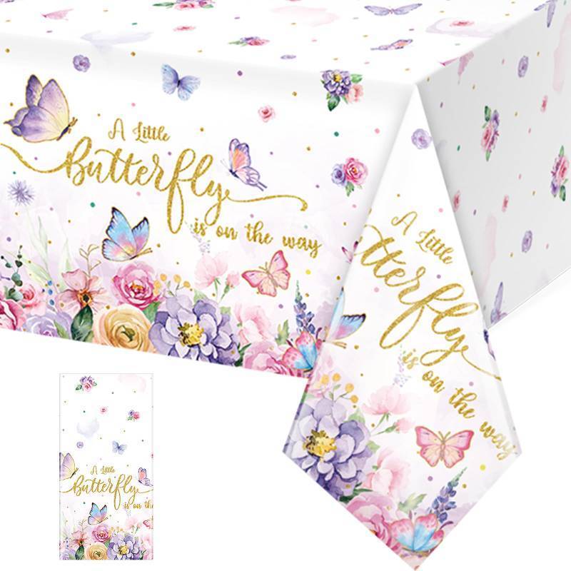 lot 3711 image: FunnyPars 1 Pack Butterfly Baby Shower Tablecloth, Little Butterfly is On The Way Baby Shower Decorations, Plastic Disposable Rectangle Watercolor Spring Themed Tablecloth Backdrop Party Decorations&nbsp