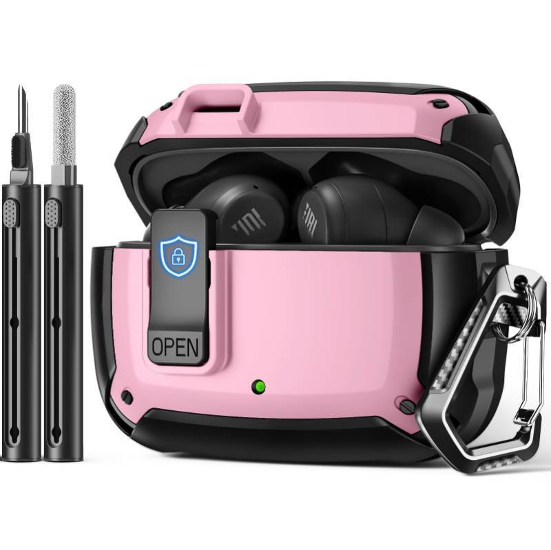 lot 3748 image: Polislime for JBL Vibe Beam2 Case (2025)  for Beam Case (2023) for 200TWS (2022) with Lock Clip &amp Cleaning Kit,Shockproof Protective Headphone Cover(Pink)&nbsp