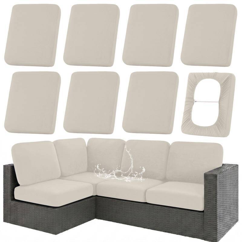lot 3770 image: hyha Waterproof Outdoor Cushion Covers for Patio Furniture, Stretch Patio Chair Cushion Slipcovers, Coated UV Resistant Replacement Seat Covers, Solid Color (Taupe, 8PC) - Retail $60