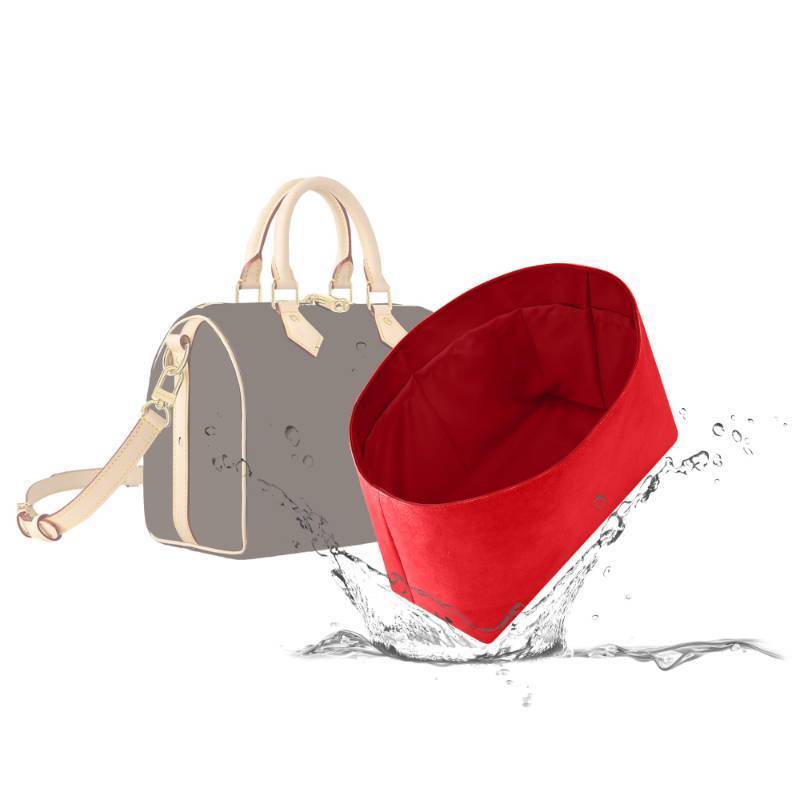 lot 4023 image: 19 NeatThin Lightweight Purse Insert, Waterproof Surface and Silky Satin Interior, Fit for LV Speedy 30 (Ruby) - Retail $36