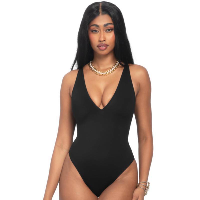 lot 4032 image: TA3 Brazilian Plungey Swimsuit for Women Sculpting Bathing Suit, Very Cheeky Back Coverage, Ultra-Supportive Shelf Bra Size A to H Cup, Tummy Control Swimsuits for Women (BlackSM) - Retail $46