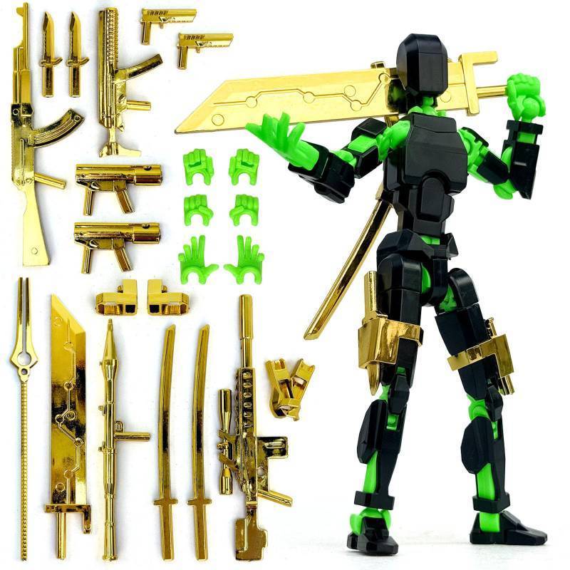 lot 4048 image: PkghoKids 3D Printed Action Figure, T13 Robot with 13 Movable Parts, Desktop Decoration, Gift for Collectors and Game Lovers (Black Green)&nbsp&nbsp