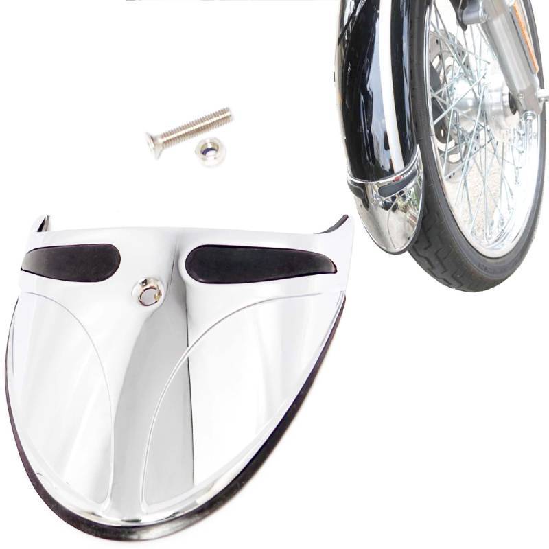 lot 4109 image: Lynlane Motorcycle Narrow Front Fender Tip Extension Skirt Trim for Harley Softail Sportster Dyna Super Glide (Chrome) - Retail $29
