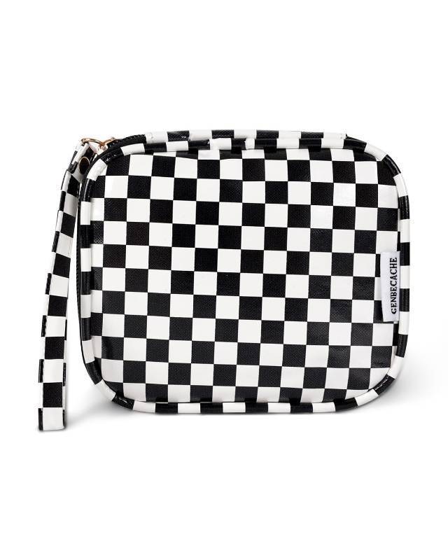 lot 4117 image: GENBECACHE Mini Cosmetic Bag, Small Makeup Bag for Purse, Zipper Checkered Pouch, Waterproof Packing Bag for Toiletry with Wrist Strap, Black&nbsp