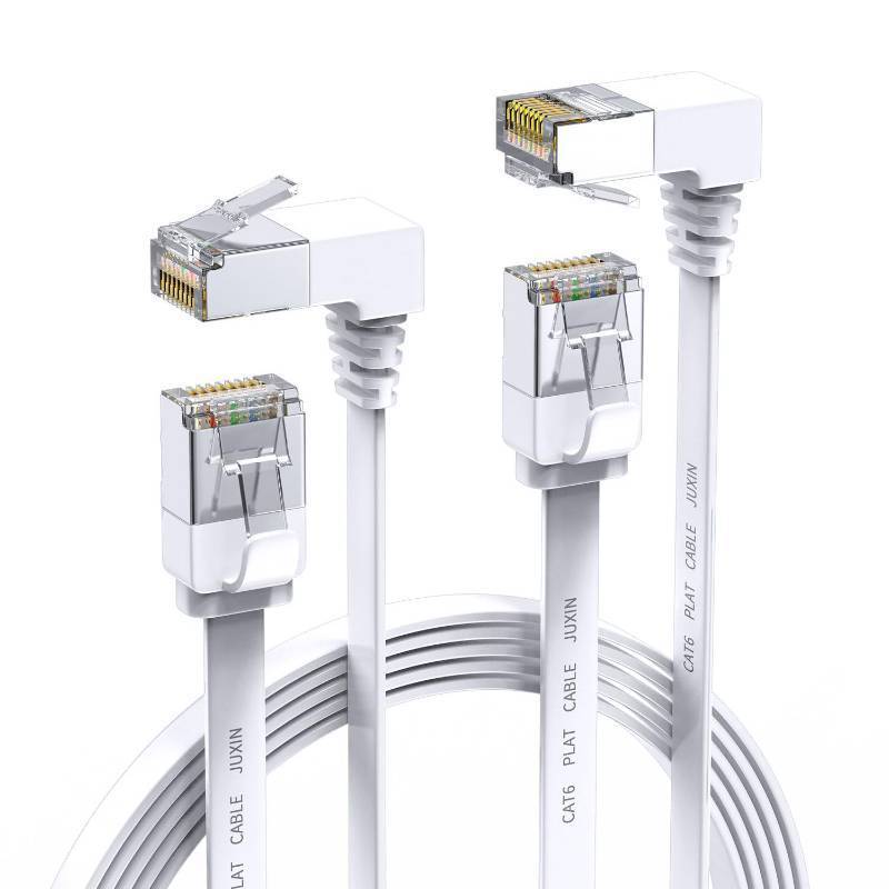 lot 4167 image: JUXINICE 2Pack Right Angle Cat 6 Ethernet Cable 90 Degree Cat7 Ethernet Patch Cable-6ft, 10Gbps High Speed Flat CAT6 Gigabit Internet Network LAN Patch Cords- White(UPDown) Angle&nbsp&nbsp