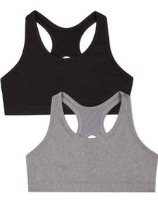 lot 5408 image: Fruit of the Loom Girls Stay Dry Racerback Sports Bra, BlackDark Grey Heather, Large - Retail $18