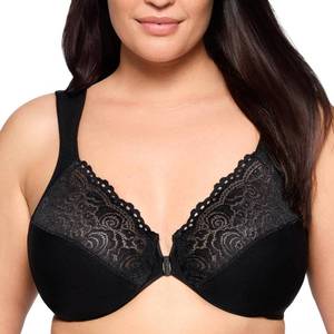 lot 5424 image: Glamorise Full Figure Plus Size Wonderwire Front-Closure Bra Underwire #1245 Black - Retail $47