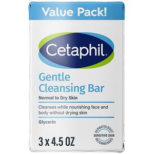 lot 5442 image: Cetaphil Gentle Face Cleanser and Body Wash Bar for Dry to Normal  Sensitive Skin Value Pack  4.5 oz (Pack of 3) - Retail $55