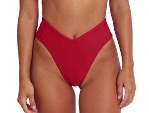 lot 5467 image: Red Swim Bottom for Women Cheeky High Waisted High Cut Bikini Bottom Sexy V Cut High Leg Bathing Suit Bottom L - Retail $17