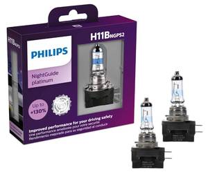 lot 5477 image: Philips Automotive Lighting H11B NightGuide Platinum Premium Upgrade Automotive Replacement Headlight Bulb, Fits Select High Beam, Low Beam, and Fog Positions (Pack of 2) - Retail $46