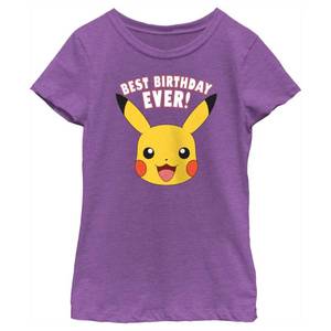 lot 5492 image: Pokemon Girls Pikachu Best Bday Short Sleeve Tee Shirt, Purple Berry, X-Small - Retail $13