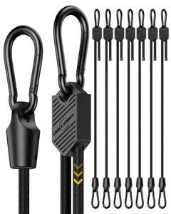 lot 5494 image: 8 Pcs 12 Inch Adjustable Carabiner Bungee Cords with Hooks, Easy to Adjust from 7 to 12, Black Bungee Straps with UV-Resistance & Superior Elasticity for Cargo, Bike, Luggage, Carts, Truck, etc - Retail $22