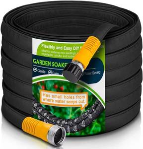 lot 5501 image: LAVEVE Heavy Duty Flat Garden Soaker Hose 100FT, Flexible Water Hose Irrigation Tubing, Leakproof Drip Hose Watering for Garden, Lawn, Flower Bed, Vegetable (50FT x 2Pack) - Retail $40