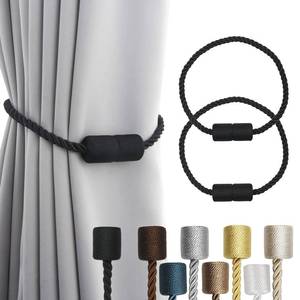 lot 5510 image: Porlau 2 Pack Black Strong Magnetic Curtain Tiebacks Outdoor Elegant Decorative Tie Backs Modern Rope Tiebacks for Drapes Window Curtain Holdbacks for Draperies - Retail $8