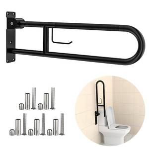 lot 5519 image: Toilet Grab Bar 32 Inch, YuanDe Flip Up Grab Bar with Paper Holder,Matte Black Anti-Slip Safety Bars for Toilet, Stainless Steel Knurled Toilet Handles for Seniors Disabled Elderly Pregnant - Retail $74