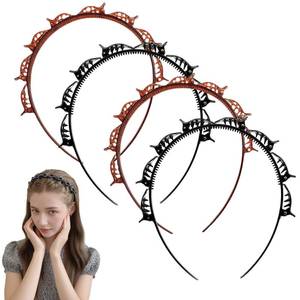lot 5522 image: Glintor 4pcs Headband With Clips, Bangs Hairstyle, Professional Weave Bangs Clip, Toothed Headband Braid Tool for Easy DIY Hairstyles��Women Girls (Brown  Black)