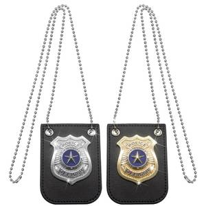 lot 5532 image: 2 PCS Police Badge Pretend Play Toys Set with Chain and Belt Clip for Kids Dress Up Game, Detective Role Play - Retail $10