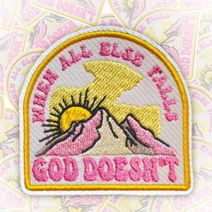lot 5534 image: When All Else Falls God Doesnt Patch 3 Inches Christian Religious Jesus Bible Verse Iron OnSew On Embroidery Fabric Applique Patches for Trucker Hats Clothes Backpack DIY Accessories Friends Gifts - Retail $9