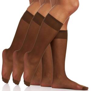 lot 5548 image: Berkshire womens 3 Pair Pack All Day Sheer Reinforced Toe Knee High Dress Sock, French Coffee, 8.5 - 11 US - Retail $10