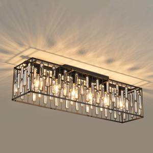 lot 5549 image: Garwarm 38.7 inch Modern Ceiling Light,6-Light Crystal Chandelier Black Rectangle Chandeliers, Dining Room Light Fixture Flush Mount for Living Room Kitchen Island Bar - Retail $110