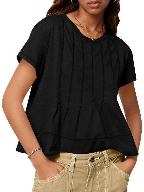 lot 4699 image: Tankaneo Womens Babydoll Tops Short Sleeve Peplum Pleated Summer T-Shirts Casual Loose Fit Flowy Tshirts 2026 Black Large  - Retail $17