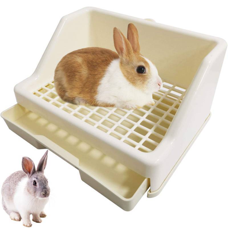lot 4730 image: kathson Rabbit Litter Box Trainer Small Animal Potty Corner Toilet with Drawer Pet Cage Pan Litter Bedding Box for Adult Guinea Pig Hamster Bunny Ferret Galesaur Mouse Squirrel (White) - Retail $22