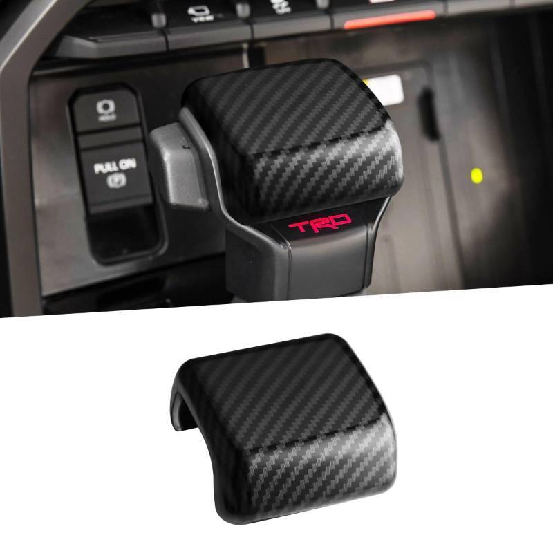 lot 4740 image: auovo Shifter Gear Hand Brake Trim Cover Fit for Toyota TundraSequoia 2022-2026 & Tacoma 2024 2025 2026 Accessories Car Gear Shift Head Protection Cover Gear Shift Knob Cover (Carbon Fiber Pattern) - Retail $13