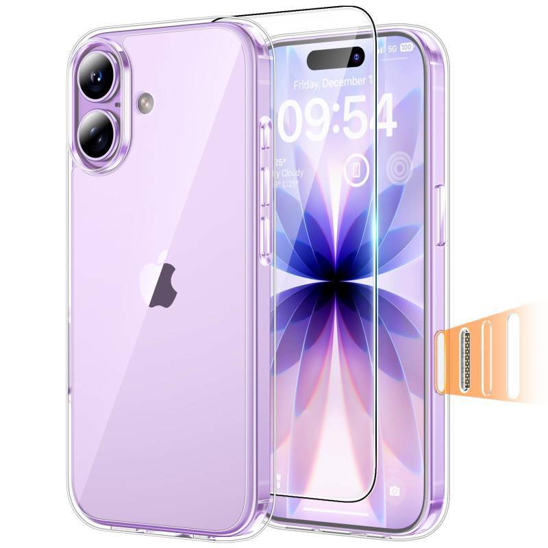 lot 4741 image: TAURI for iPhone 17 Case, Camera Control Anti-Yellowing, with Screen Protector, Military-Grade Protection Shockproof Phone Case for iPhone 17, Clear - Retail $14