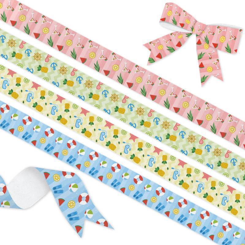 lot 5006 image: YKW Summer Grosgrain Ribbon Set - 78 x 20 Yards Tropical Beach Ribbons for Crafts, Gifts &amp Party Decorations - 4 Pack Nautical Pineapple Watermelon Print Craft Supplies (Pink, Green, Yellow, Blue)&nbsp