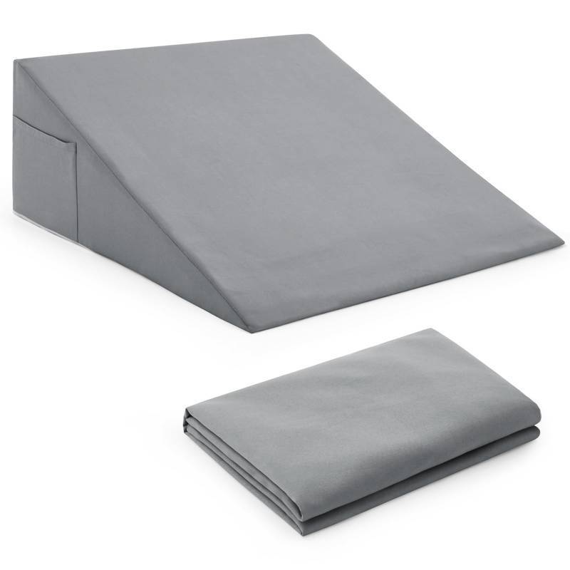 lot 5011 image: Horbaunal Silver Grey Bed Wedge Pillow Cover with Zipper Design, Wedge Pillowcase Protector with Side Pocket for Storage, 26 L x 25 W x 7.5 H(Pillow Not Include) - Retail $12