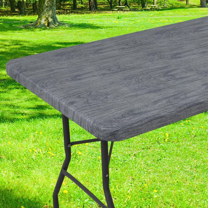lot 5024 image: Smiry Rectangle Table Cloth Cover, Waterproof Elastic Fitted Picnic Tablecloth for 5 Foot Tables, Wipeable Flannel Backed Vinyl Tablecloths for Camping, Dining, Outdoor (Dark Grey, 30 x 60) - Retail $25