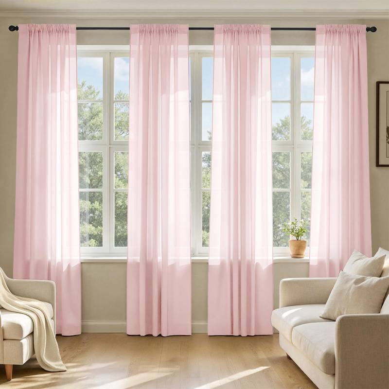 lot 5068 image: MIULEE Blush Pink Sheer Curtains 84 Inches Long, 4 Panels Set, Light Filtering Rod Pocket Voile Drapes for Living Room and Bedroom, Airy Soft Fabric Window Treatments, 42 x 84 Inches - Retail $21